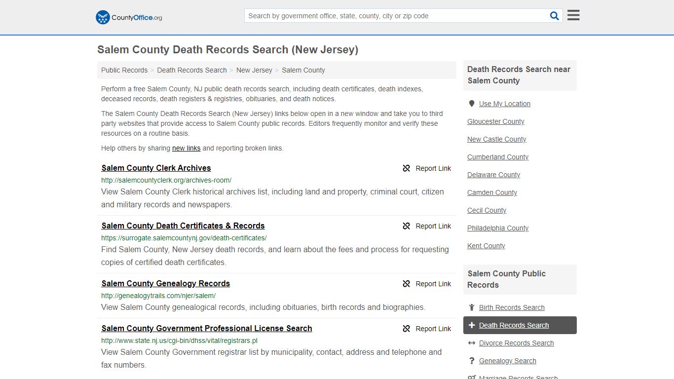 Death Records Search - Salem County, NJ (Death ...