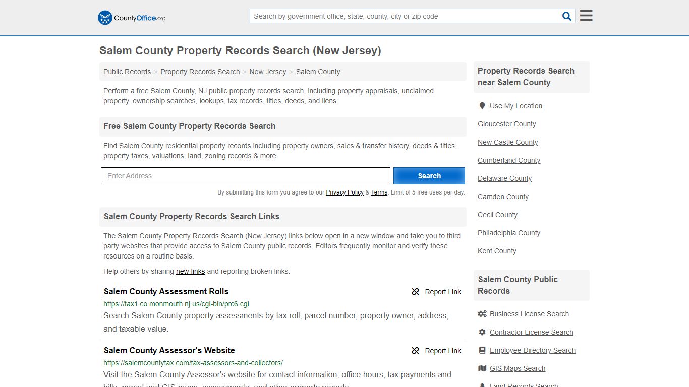 Property Records Search - Salem County, NJ (Assessments ...